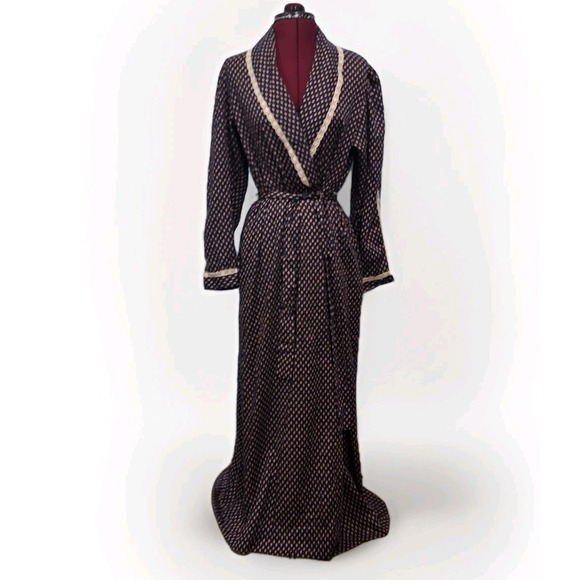 1970s Barbizon Robe Cottagecore Prairie Lace Trim Long‎ Maxi Dressing GownBlue